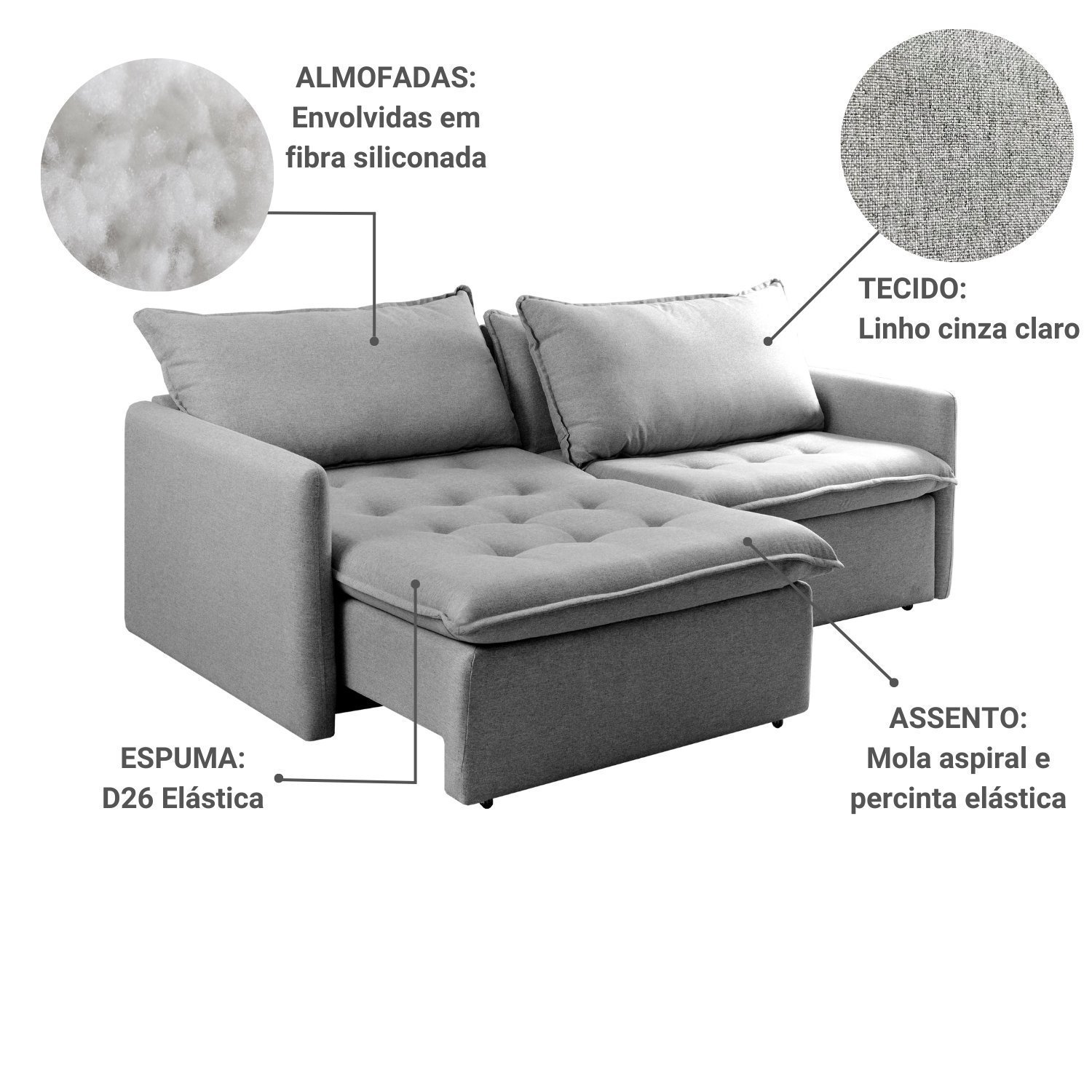 Sofá Cama Retrátil 2 Lugares 200cm Califórnia - 7