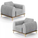Ver imagem 1 de Kit 2 Poltronas Decorativas Base Gold Molino D06 Linho D-315 Cinza - Mpozenato