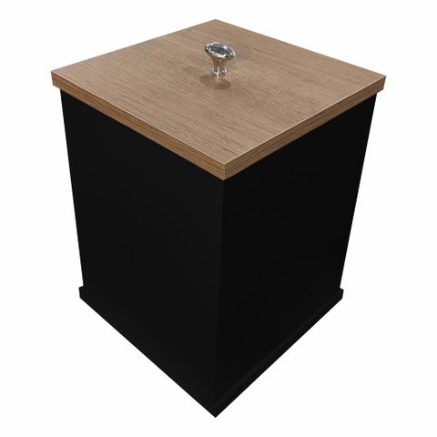 Lixeira para Banheiro Quadrada com Tampa Cor:pretomadeirado