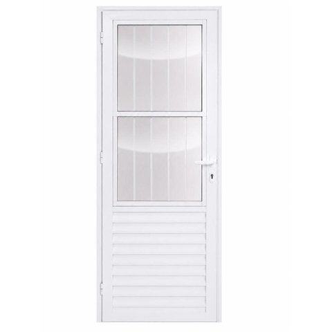 Porta de Giro Alumínio Branco Social c/Grade Veneziana 2V Maxx - 210x85 - Esquerda