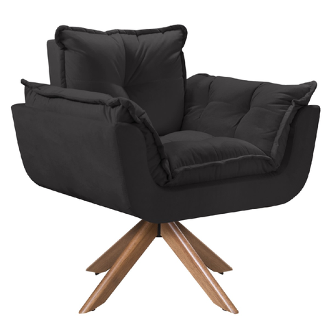 Poltrona Opala Giratória Madeira Suede Preto