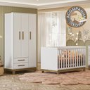 Ver imagem 1 de Quarto de Bebê com Roupeiro 4340 e Berço 4315 Branco Acetinado + Colchão Gazin Patoti Móveis