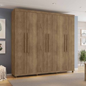 Guarda Roupa Gênova 100% MDF 6 Portas 3 Gavetas com Pés - Lanza:Noce Bronze