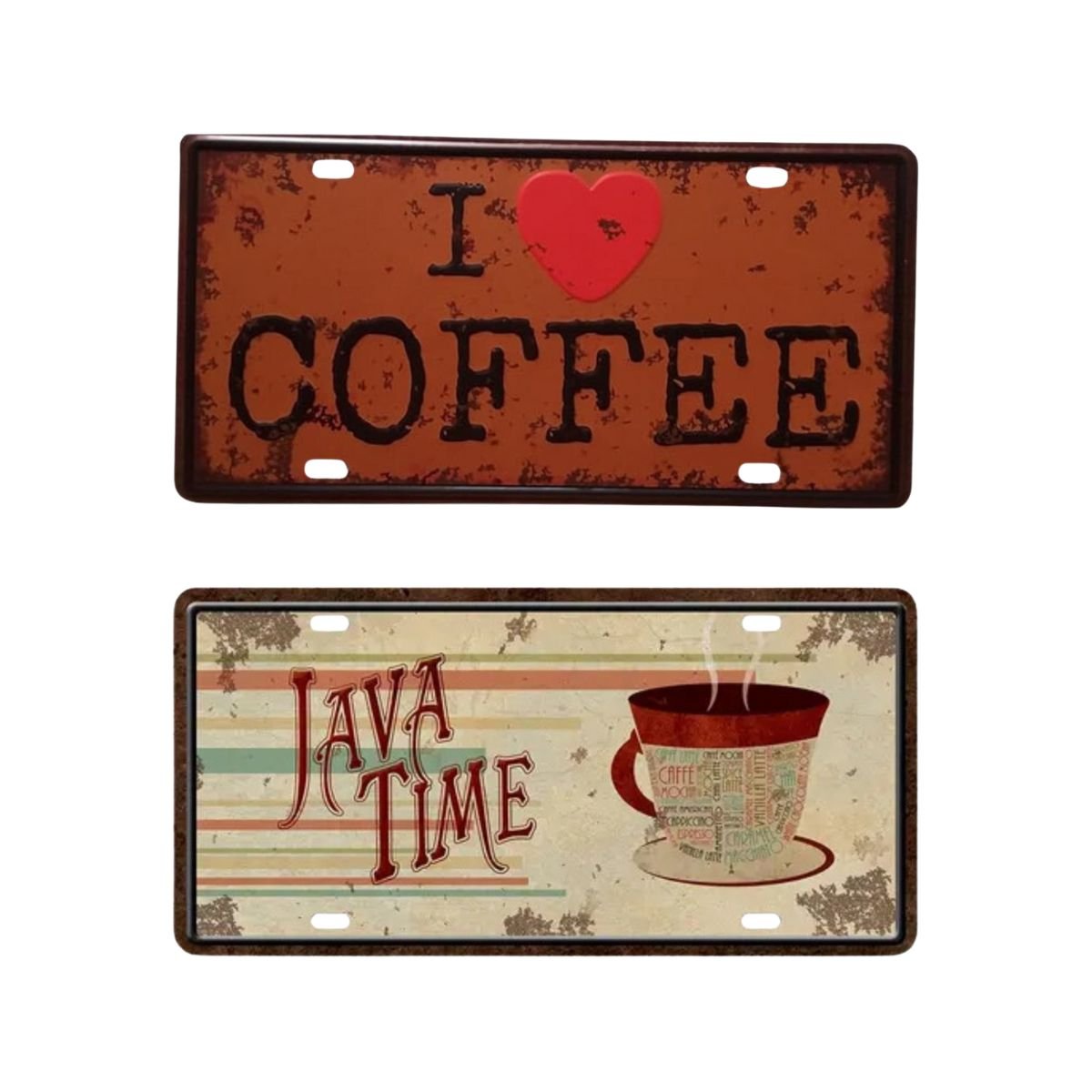 Kit Placas Decoração I Love Coffee e Java Time Café Vintage