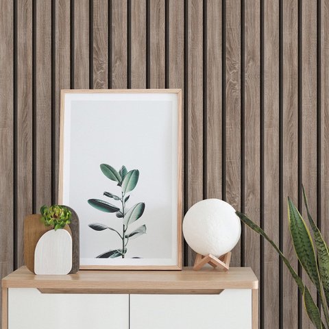 Papel de Parede Adesivo Ripado Madeira Natural Escura 10m