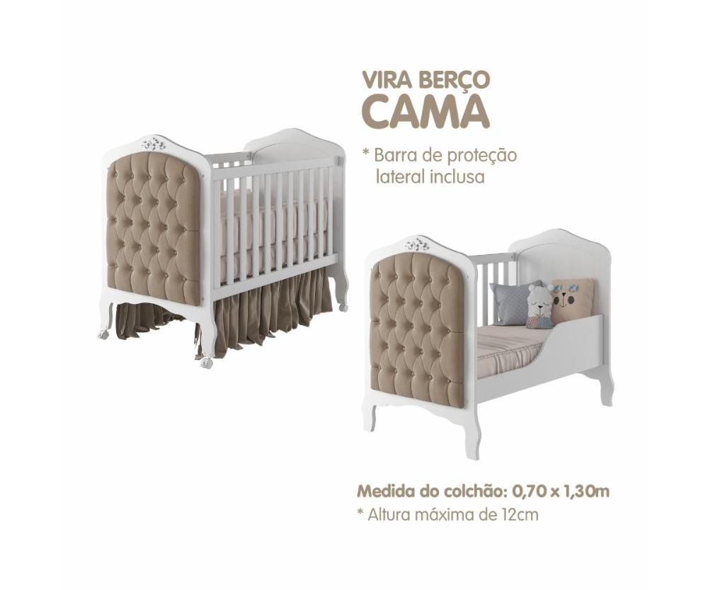 Quarto de Bebê Berço Mini Cama com Capitone Harmonia e Cômoda Encanto 1 Porta 4 Gavetas Encanto - 5