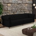 Ver imagem 1 de Sofá Living Sala de Estar Stanford Chesterfield 3 Lugares 240cm Pés de Madeira Couro Preto G58 - Gra