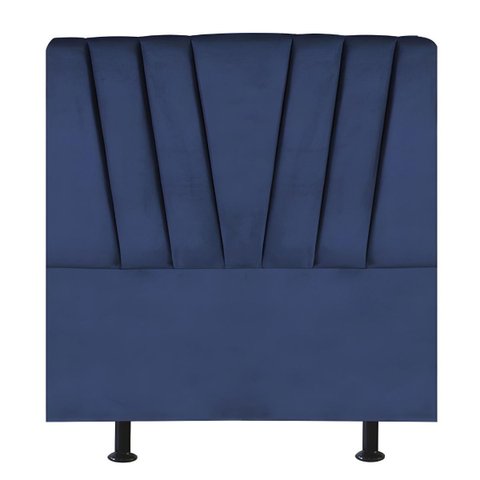 Cabeceira Estofada Cama Box Solteiro 90 Cm Malu Veludo:azul Marinho