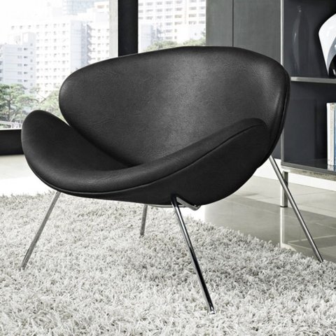 Poltrona Trevo Couro Natural Preto Base Cromada