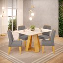 Ver imagem 1 de Conjunto Sala de Jantar Mesa Tampo Retangular Chanfrado Curvo Mad/vid 120 X 90cm Kiara Cedro Off Whi