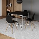 Ver imagem 1 de Mesa Jantar Industrial Preta 90x90cm Base V Ferro Branco com 4 Cadeiras Eames Eiffel Madeira Pretas