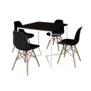 Ver imagem 2 de Mesa Jantar Industrial Preta 90x90cm Base V Ferro Branco com 4 Cadeiras Eames Eiffel Madeira Pretas