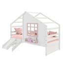 Ver imagem 2 de Cama Casinha com Janela e Escada/ Escorregador Madeira Maciça Branco/ Rosa Housin