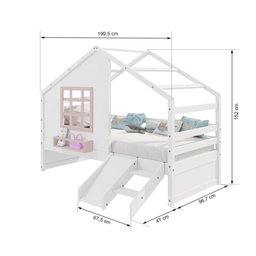 Cama Casinha com Janela e Escada/ Escorregador Madeira Maciça Branco/ Rosa Housin - 4