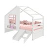 Cama Casinha com Janela e Escada/ Escorregador Madeira Maciça Branco/ Rosa Housin - 5
