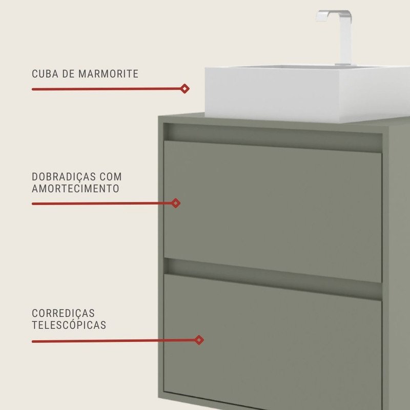 Gabinete para Banheiro com Cuba 60cm Mdf Verde Dubai - On Móveis - 4