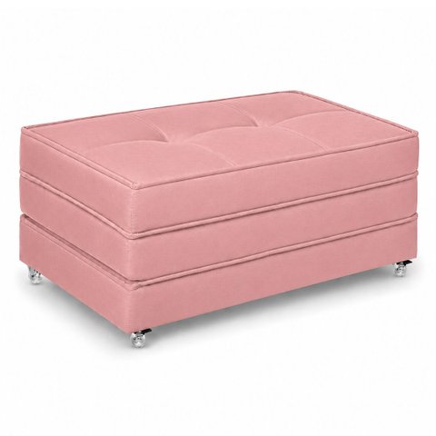Puff Dobravel Cama Solteiro 90 com Rodinhas: Suede Rosa