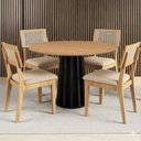Ver imagem 1 de Mesa Jantar Redonda 105cm com 4 Cadeiras Estofadas 100% Mdf Cor:freijó com Preto Fosco e Linho Bege