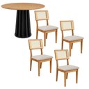 Ver imagem 4 de Mesa Jantar Redonda 105cm com 4 Cadeiras Estofadas 100% Mdf Cor:freijó com Preto Fosco e Linho Bege