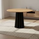 Ver imagem 3 de Mesa Jantar Redonda 105cm com 4 Cadeiras Estofadas 100% Mdf Cor:freijó com Preto Fosco e Linho Bege