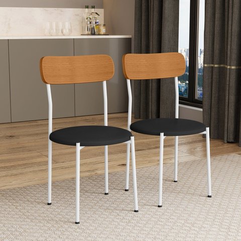 Kit 2 Cadeiras de Jantar Estofadas 288 Aço Carbono Branco e Preto
