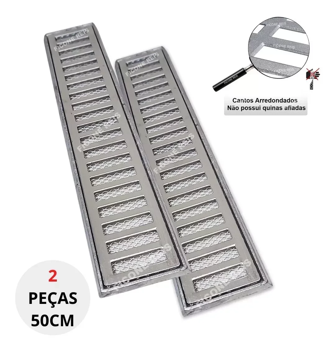 Ver imagem 2 de Kit 1 metro Grelha Pluvial 10X50 Alumínio Com Aro E Tela Anti Escorpião ( 2 peças 10x50)
