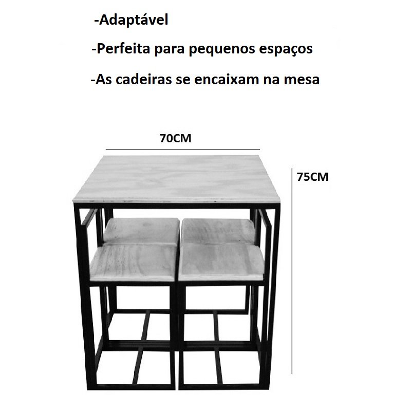 Conjunto Mesa 4 Cadeiras Pequena Madeira Imbuia Industrial Wood Box - 2