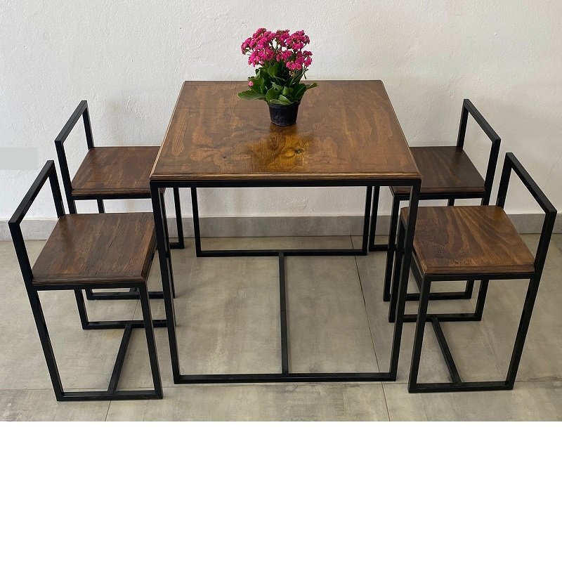 Conjunto Mesa 4 Cadeiras Pequena Madeira Imbuia Industrial Wood Box - 4