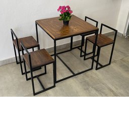 Conjunto Mesa 4 Cadeiras Pequena Madeira Imbuia Industrial Wood Box - 1