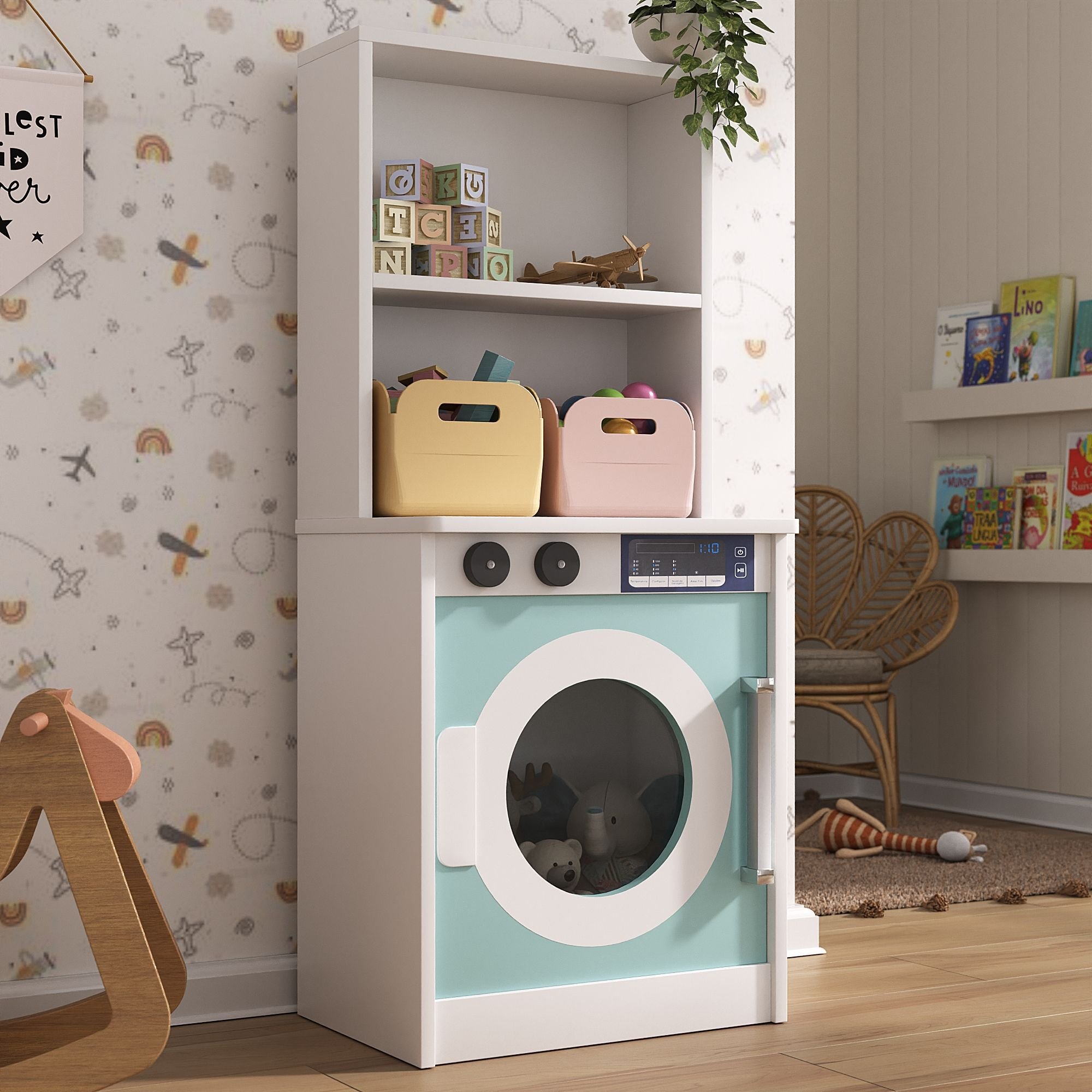Máquina de Lavar Roupa Infantil Brinquedo 100% Mdf:menta | MadeiraMadeira