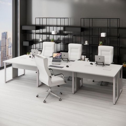Plataforma de Trabalho 6 Pessoas 360cm x 120cm Pé Metal Cinza F5 Office