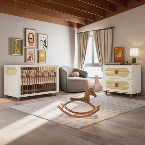 Quarto de Bebê Completo em MDF Aurora Bege/Areia/Jequitibá