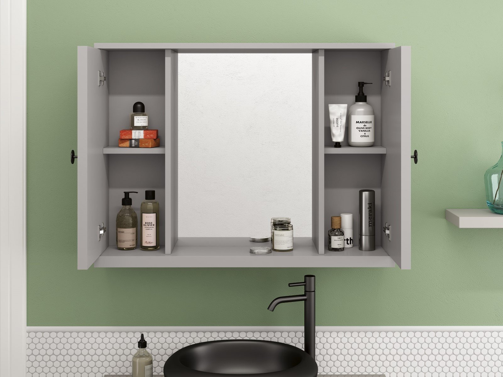 Gabinete Provençal 80 C/ Cuba e Espelheira Cinza Mat.: Cinza / Preto - 4