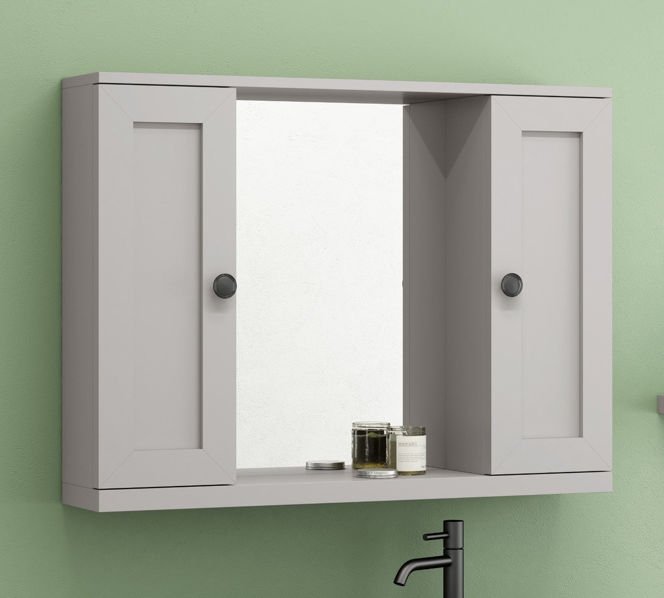 Gabinete Provençal 80 C/ Cuba e Espelheira Cinza Mat.: Cinza / Preto - 3
