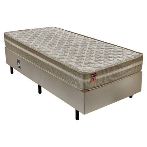 Cama Box com Colchão Solteiro Molas Max Force Pérola Bege 88x188 Fortezza Colchões