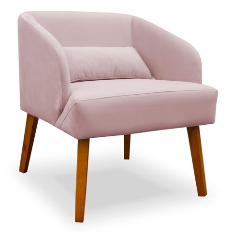 Poltrona Decorativa com Puff Virgínia Veludo Rosê - Montanaris Decor Md Montanaris Decor