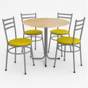 Ver imagem 1 de Mesa de Jantar Redonda 80cm Pinus com 4 Cadeiras Estofada Cinza