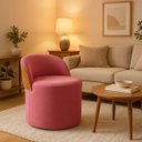 Ver imagem 2 de Puff Encosto Corino Redondo Suede Sala Penteadeira Quarto:rose