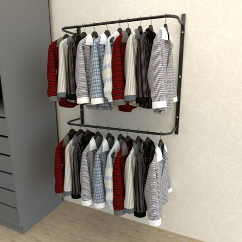 Arara de Roupas Closet Quarto com 4 Peças Cremalheira 100x100 Cm Cor Preto Modelo Clst1p16