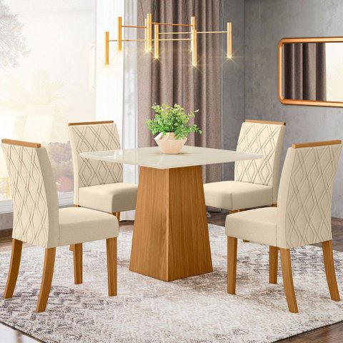 Mesa de Jantar 4 Lugares Carina Nature/off White/linho Se79 - Pnr Móveis