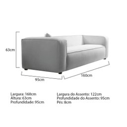 Sofá Cecília Orgânico 2 Lugares 160cm Sala de Estar  Linho Cinza Claro - INCASA DECOR - 6