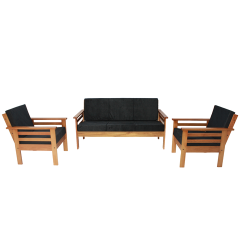 Sofá de Madeira Maciça 3 Lugares e 2 Poltronas