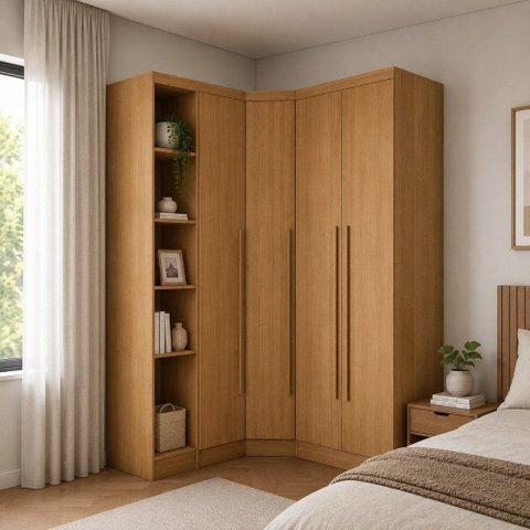 Guarda-Roupa de Canto Modulado MDF 321cm Safira 4 Portas 3 Gavetas Una Mobília