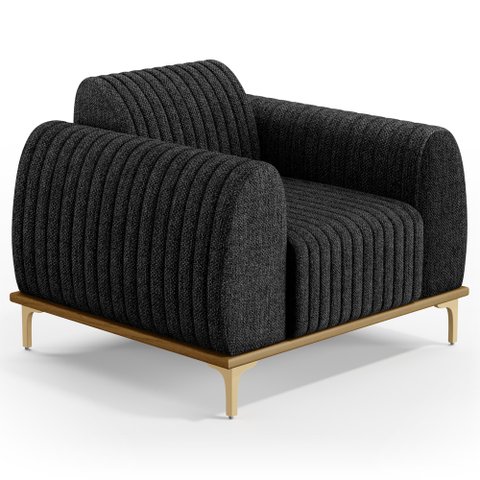 Poltrona Decorativa Base Gold Molino D06 Linho D-465 Chumbo - Mpozenato