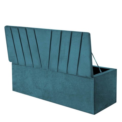 Calçadeira Baú Recamier Estofada Cama de Casal 140cm Bélgica Suede Azul Turquesa- Mabe Magazine