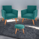 Ver imagem 1 de Conjunto Poltronas e Puff Anari Veludo Verde Menta