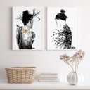 Ver imagem 2 de Kit 2 Quadros Mulheres Árvores Pássaros lua 24x18cm - com Vidro:madeira Preta