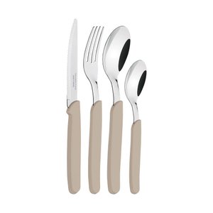 Faqueiro Carmel com Lâminas em Aço Inox e Cabos de Polipropileno Natural Médio 24 Peças