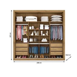 Guarda Roupa Casal Espelhado 2 Portas 6 Gavetas - Sevilha-amêndoa - Made Marcs - 2