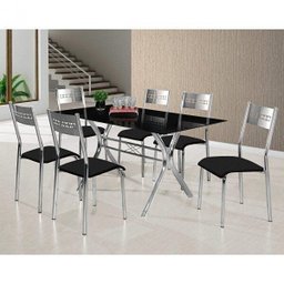 Conjunto de Mesa Tampo de Vidro e 6 Cadeiras Turim M. Londres Espresso Móveis - 1 Conjunto de Mesa Tampo de Vidro e 6 Cadeiras Turim M. Londres Espresso Móveis - 1